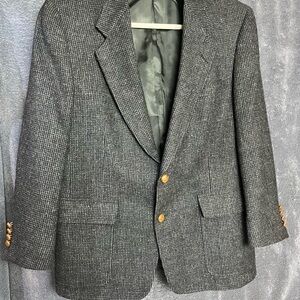 Hart Schaffner Marx Blazer 109% Wool Blue Gray leather woven Buttons
